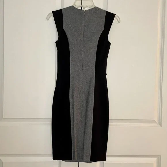 French Connection Classic Women's Sleeveless Sheath Dress (Size 0, Grey/Black) - Picture 2 of 6